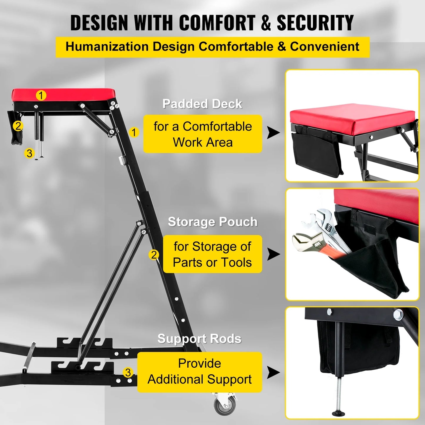 Top Car Engine Crawler, Adjustable Height Foldable Top Crawler, 400 Lb Capacity High Top Engine Crawler with Four Casters, Padded Deck, Suitable for Home Garage, Workshop Maintenance