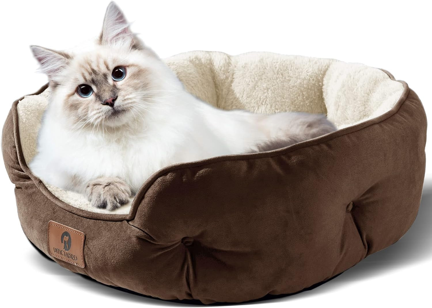 Small Dog Bed for Large Dogs, Cat Beds for Indoor Cats, Pet Bed for Puppy and Kitty, Extra Soft & Machine Washable with Anti-Slip & Water-Resistant Oxford Bottom, Brown, 20 Inches